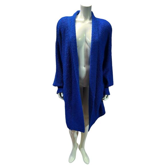 Vintage Monto par le Chois II Royal Blue Long Cardigan 100% Acrylic Chunky Knit - Picture 2 of 10
